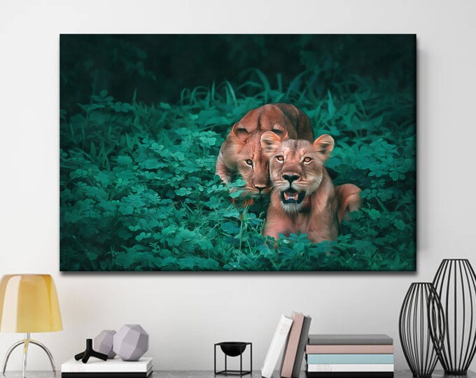 Lion's family canvas, Animal canvas, Lion art, Large art print, Interior decor, Wall decor, Print, Gift for her, Wall Art, Wall decor, Gift