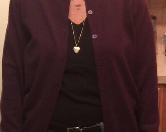 Super Soft Eggplant Cashmere Cardigan Sweater Womens Size XL