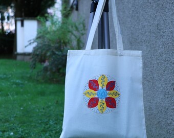 Tote bag unique, peint à la main, sac coton, sac cabas, sac shopping, sac de toile, sac de plage, sac à main, fleurs