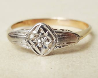 Art Deco Starburst Setting Diamond Ring, 9 Carat Gold and Diamond Engagement Ring Approx. Size US 5