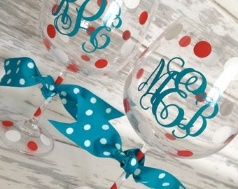 ON SALE Custom wine glasses - monogrammed and personalized for weddings - bachelorette parties - shower favor - party favor - girls weekend