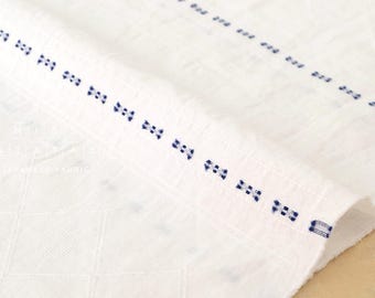 Japanese Fabric embroidered dobby - white, navy blue - 50cm