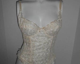 SALE 25% off SALE Vintage 80's 90's floral lace BUSTIER Bra with removeable straps - 34 B