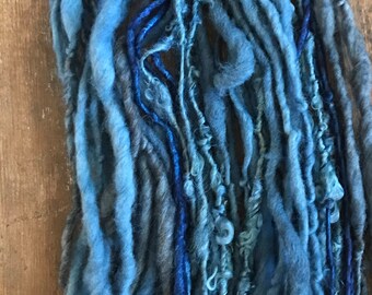 Indigo Stripes, naturally dyed handspun yarn, 58 yards, 10 kinds of fiber, naturally striping art yarn
