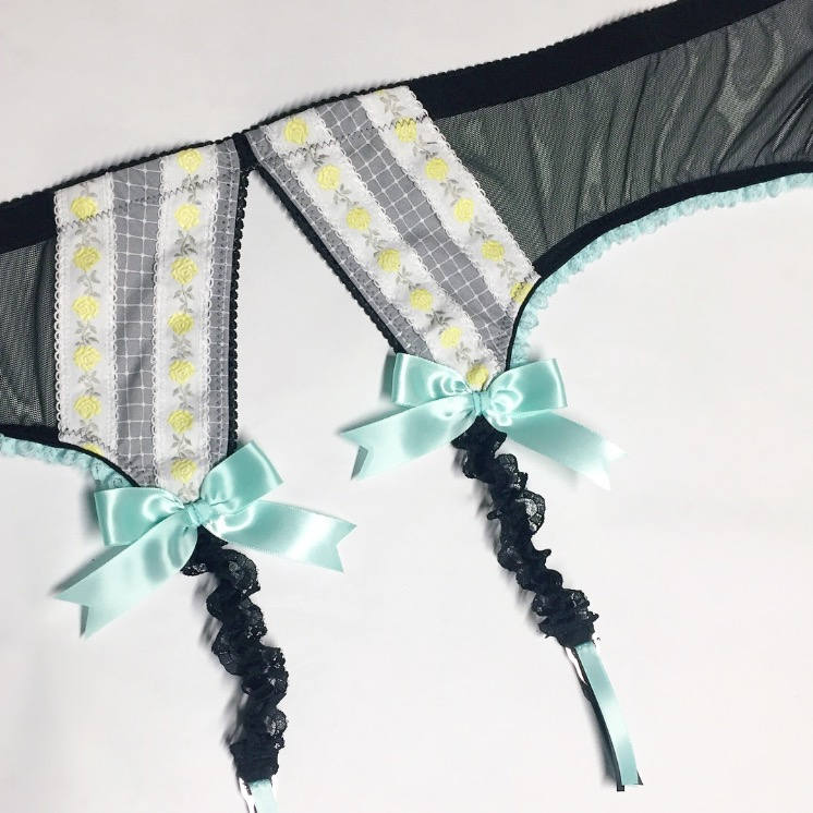 Black & Yellow Floral Garter Belt Pick Your Size LIMITED