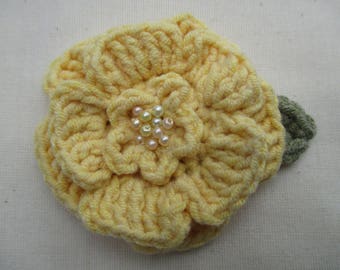 Crocheted flower corsage brooch