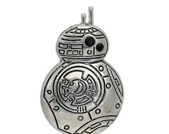 30% Retirement Closeout - BB-8 Droid, Star Wars Inspired, Force Awakens Inspired, Silver Tone Pendant, 38mm, 1 Piece, 5PE92-0001