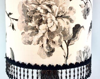Lampe sur pied/tissu noir et blanche/lampe tissu/motif fleurs/lampe tissu de toile de coton/lampe d'ambiance/Les lampes de marie