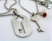 Matching Couple Necklaces, Boyfriend Girlfriend Necklaces, Couple Jewelry, Lock and Key Necklace, Dog Tag Boyfriend Girlfriend, N1511