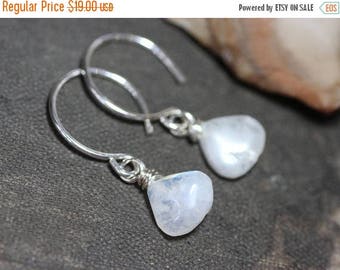 SALE Moonstone Earrings White Gemstone Earrings Sterling Silver Hoop Earrings Rustic Jewelry