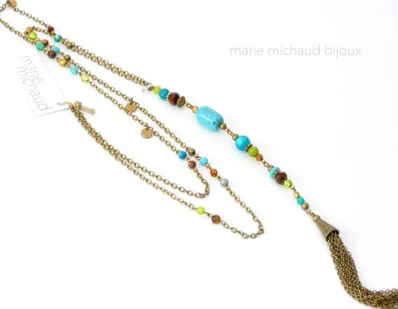 Long boho necklace, Turquoise necklace, Tassel necklace, Hippie chic necklace, Turquoise jewelry,Summer necklace, Boho jewelry, Hippie chic