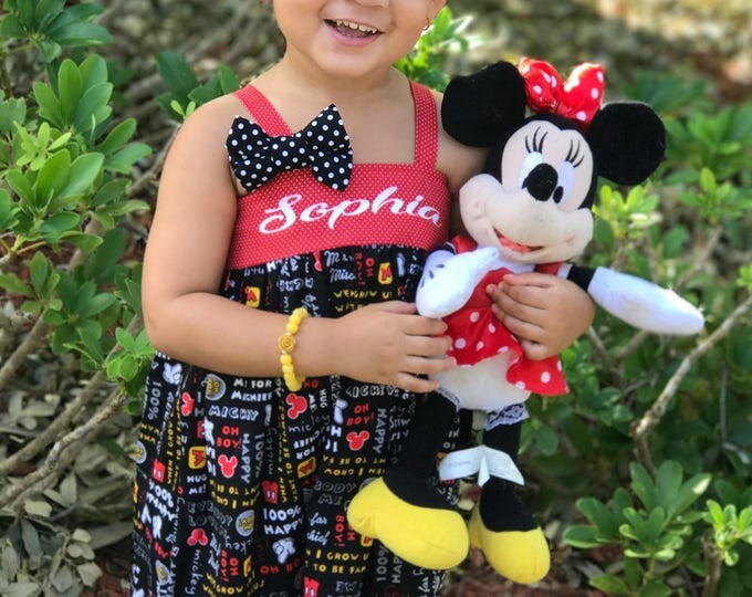 Girls Mickey Mouse Dress - Disney Birthday Party - Baby Girl Gift - Toddler Mickey Dress - Personalized Dress - sizes 6 months to 8 yrs