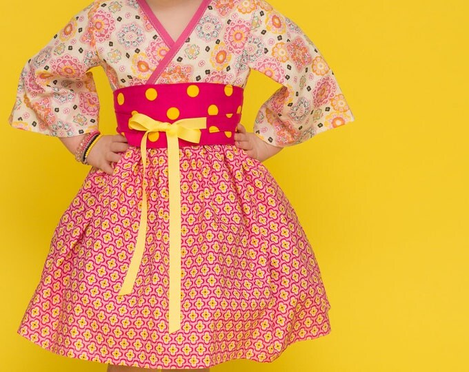 Pink Spring Dress - Girls Spring Dress - Pink Summer Dress - Girls Kimono Dress - Mothers Day - Baby Dress - Teen Dress - 12 mo to 14 years