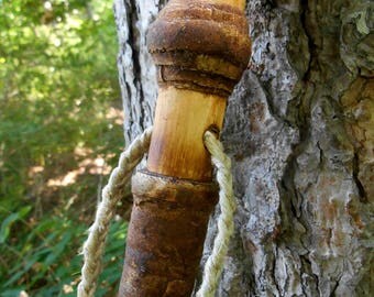 Walking Stick, Natural Tall Wood hiking staff with braided hemp Lanyard and Bark Grip, Rustic wooden hiking stick, hand made