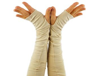Arm Warmers in Almond Vanilla - Cotton Fingerless Gloves