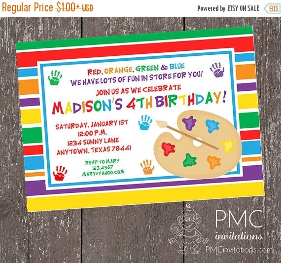 SALE Art Invitations, Art Party, Painting Birthday Party ,Paint Pallette, Crafts, Birthday, Boy,Girl, Party Invitations - 1.00 each with env Il_570xn