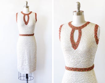 60s sequin dress, vintage 1960s wool sequin dress, white Bill Shelly's Chez Royale sequin wiggle dress, extra small xs