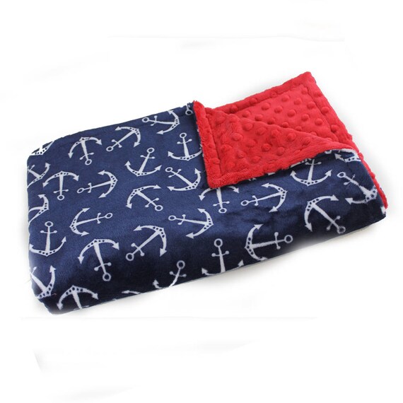Baby Blanket 42 x 55 Crib Size Minky Baby Blanket, Personalized Baby Blanket // Blue Anchors Baby Blanket // Crib Blanket