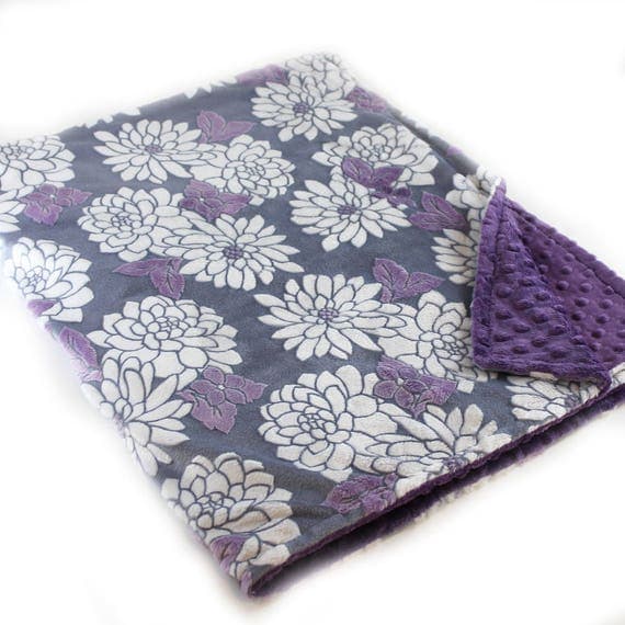 Adult Minky Blanket, Purple Minky Blanket, Personalized Flowers Violet Gray Minky Throw Blanket, Floral Minky Blanket, Kids Minky Blanket