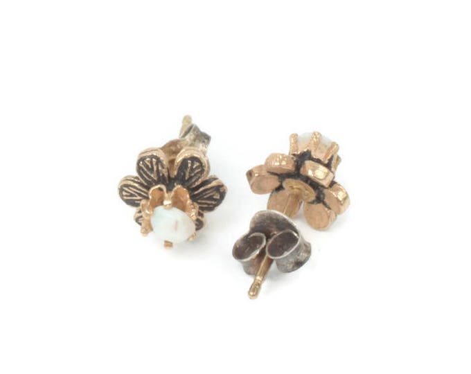 Genuine Opal Stud Earrings Flower Petal Design Petite Post Earrings Vintage