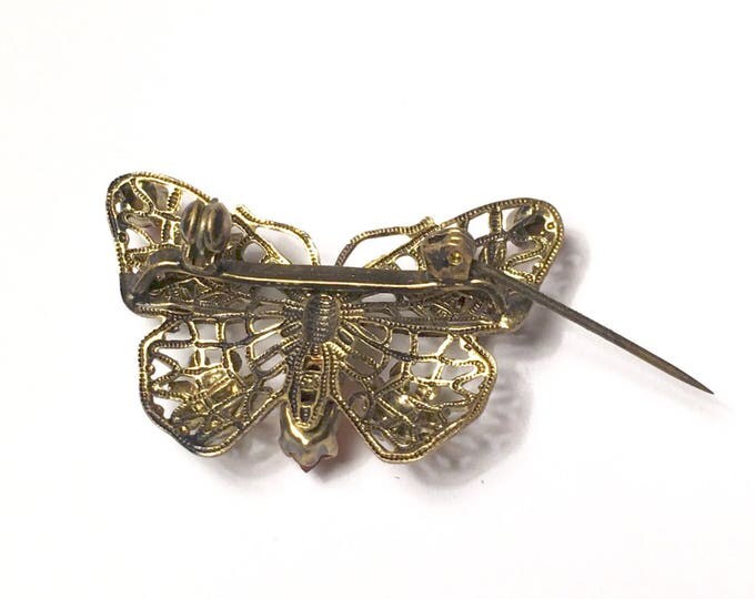 Rhinestone Butterfly Pin Filigree Czechoslovakia Vintage Smaller