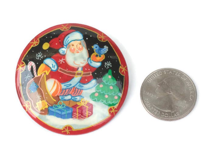 Russian Hand Made Santa Claus Brooch Wooden Christmas Pin Vintage