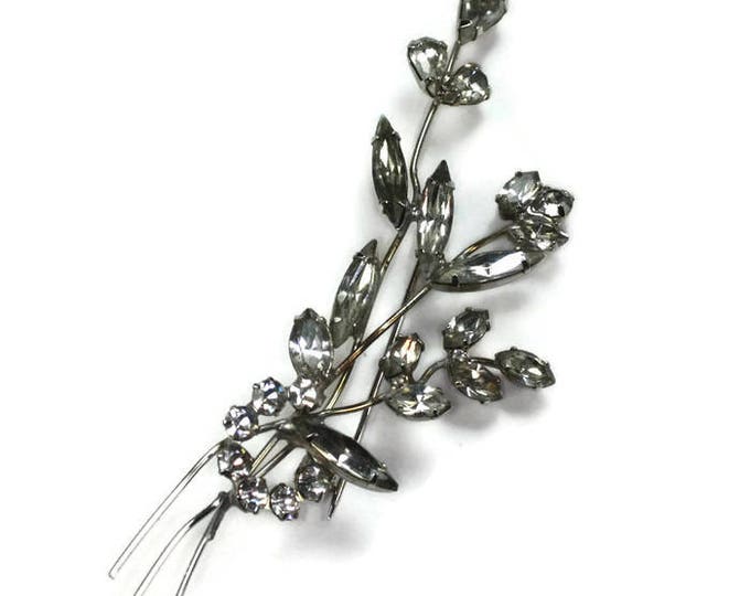 Long Rhinestone Floral Brooch Clear Rhinestone Chatons Navettes Marquise Stones Vintage