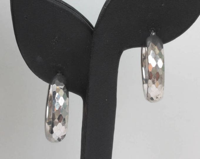 Sterling Hoop Earrings Hammered Diamond Finish Lever Back Vintage