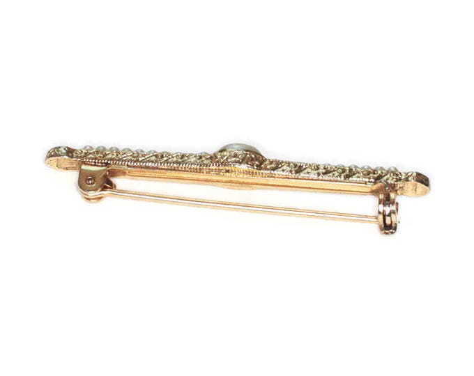 Faux Pearl Bar Pin Gold Tone Victorian Revival Vintage