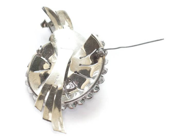 Retro Moderne Sterling Brooch Clear Rhinestones Diamante 1940s Vintage