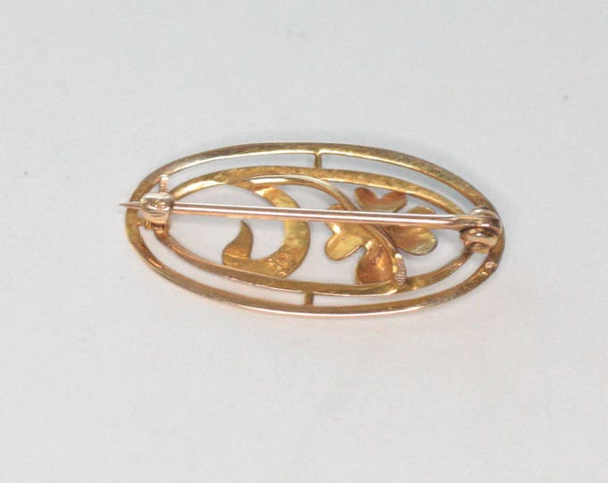 Gold Four Leaf Clover Pin Diamond Accent 10K/12K Victorian Petite Size