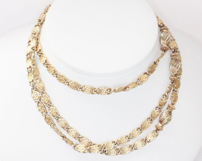 Longer Snail Chain Necklace Gold Tone Ribbed Accent Beads 44 Inch Necklace Retro Necklace