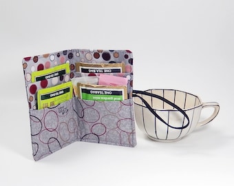Gray tea wallet - Travel tea bag case - wallet for teabags - 4 pockets - tea caddie