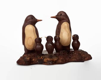 Mothers day gift for mom family gift family of 6 penguin wood carving unique wedding gift for parents anniversary gifts