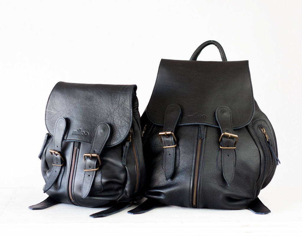 Black leather backpack travel backpack back bag women daypack