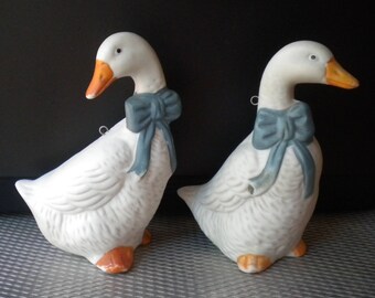 Vintage Porcelain Geese Set of Two Figurines Goose Ornaments