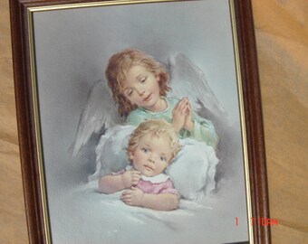 Vintage Framed Guardian Angel and Child - Beautiful