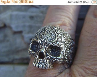 ON SALE sugar skull ring in sterling silver