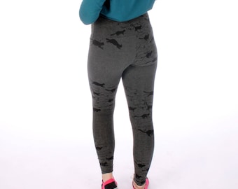 Cat Stampede Printed High Waisted leggings Grey and Black
