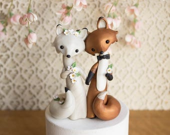 Fox Wedding Cake Topper - Red Fox and Arctic Fox by Bonjour Poupette