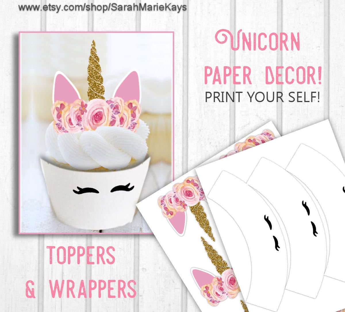 printable unicorn cupcake toppers and wrappers unicorn print