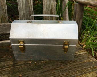 Vintage Toolbox Aluminum Brass Silver Metal Great!