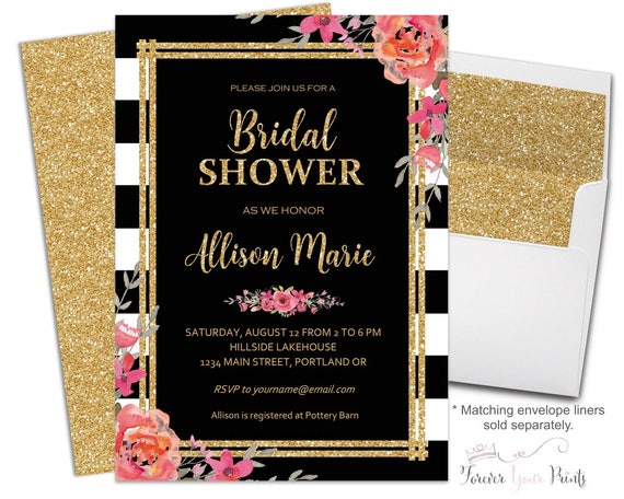 Bridal Shower Invitation Printable - Floral Bridal Shower Invite - Gold Engagement Party Invitation - Engagement Party - Stagette Invites Il_570xn