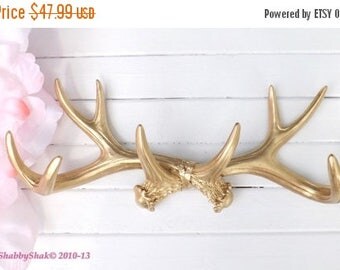 ON SALE Faux Taxidermy / Gold Antler Wall Rack/ Wall Antlers / Faux Antlers / Stag / Modern /Hat Rack/ Bright Wall Decor/ Wall Hook