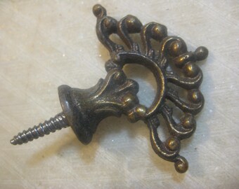 Antique Drawer Pull Fitting, 1920's Ornate Design, Cast Brass, Restoration/Replacement Hardware, 1 3/8" x 1 3/4". 1 Pc.