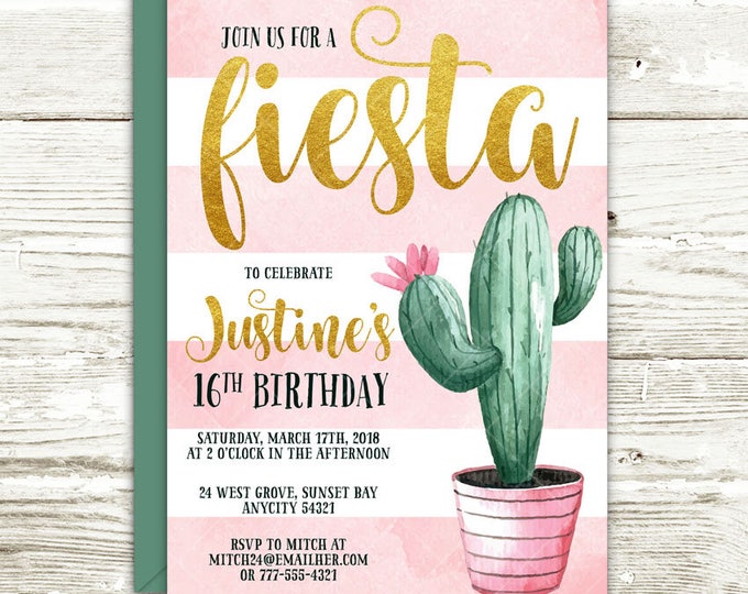 Cactus Birthday Invitation, Girl Fiesta Birthday Invitation, Fiesta Birthday Invitation, Fiesta Cactus Party Printable Invitation