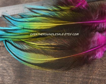 Laced Rooster Feathers Rainbow Craft Feathers Specialty Feathers for Crafts OOAK Feather Craft Supplies Plumes Dreamcatcher Feathers 12 4-6"