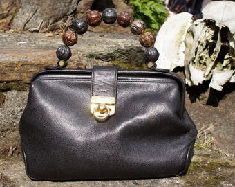 80's Giorgio Black Leather Satchel Purse
