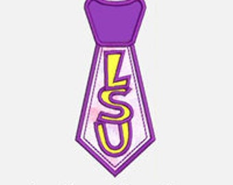 LSU Tie...Embroidery Applique Design...Three sizes for multiple hoops...Item1482...INSTANT DOWNLOAD