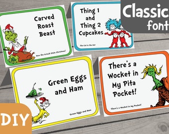 Dr. Seuss Food Label DIY Set of 40 - PDF Form, Dr Seuss Printable, Dr Seuss Party, Dr Seuss Baby Shower, Dr Seuss Birthday, Dr Seuss Buffet